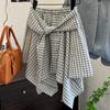 Korean Style Casual Sporty Versatile Tie Waist Plaid Skirt Summer Hot Girl Style Irregular Design Women's Skirt