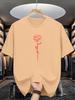 Unisex Summer White Short Sleeve T Shirt Minimal Red Line Art Rose Graphic Crew Neck Loose Casual Streetwear Daily Fashio Unisexs Tops