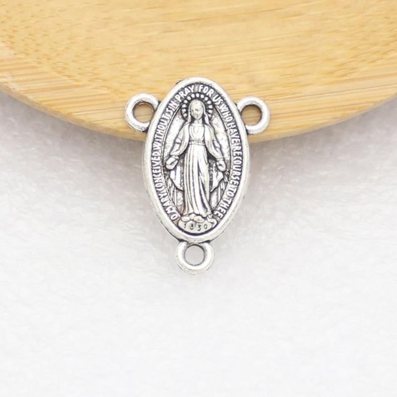 10pcs Antique Oval Shaped Medal Charm Virgin Mary Medal Pendant Alloy Catholic Charm Ornaments Jewelry Making Supplies
