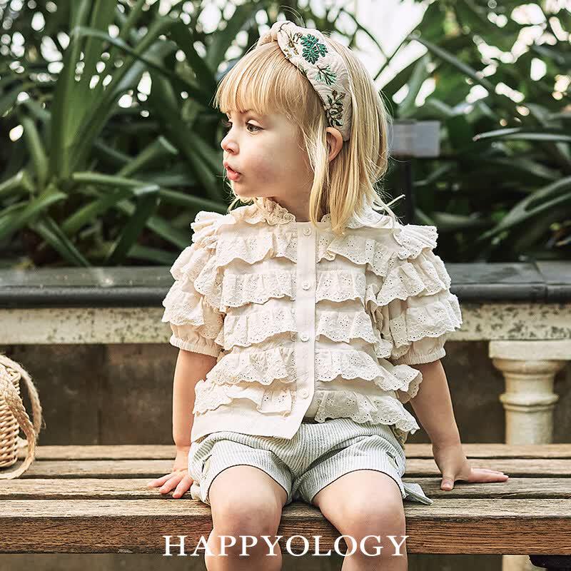 Happyology Girls  Embroidered Ruffle Short Sleeve Top 86cm