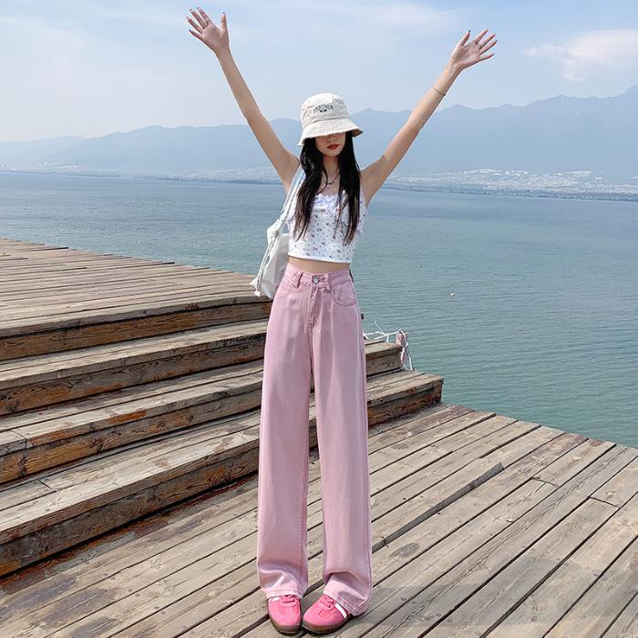 

Теннисные джинсы для женщин на лето тонкие ультратонкие с высокой талией широкие брюки для женщин на лето ледяной шелк прямые брюки для женщин 2XL