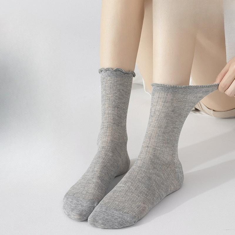 Summer Thin Black Ear-trimmed Socks, Women's Lace Breathable Mesh Breathable Women's Socks, Ballet Style Tube Pile Socks