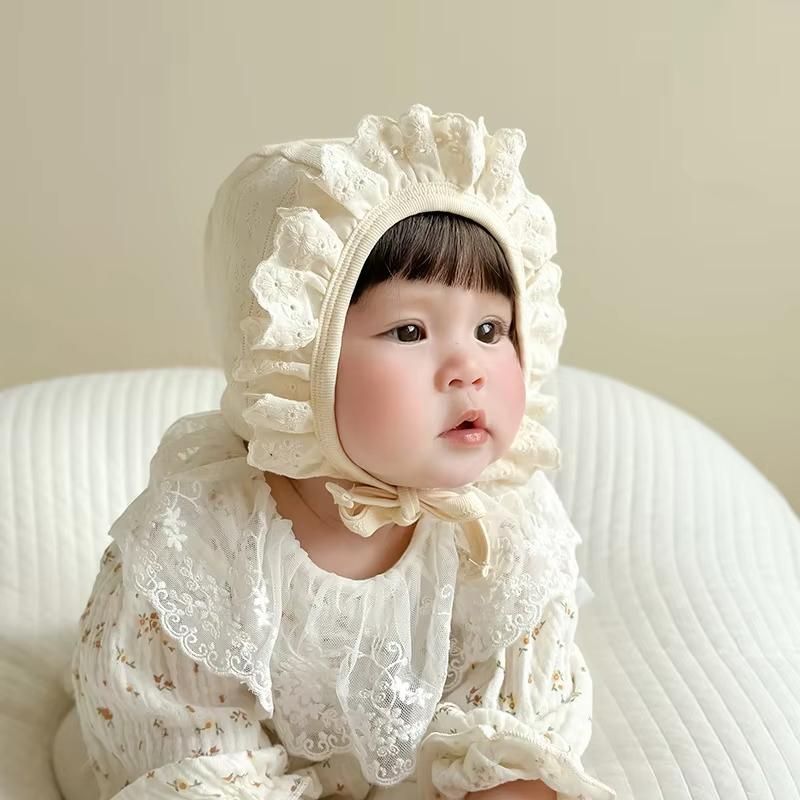 Cute Baby Hat Lace Ruffle Princess Infant Girl Bonnet Cap Solid Color Newborn Court Hats Photo Props