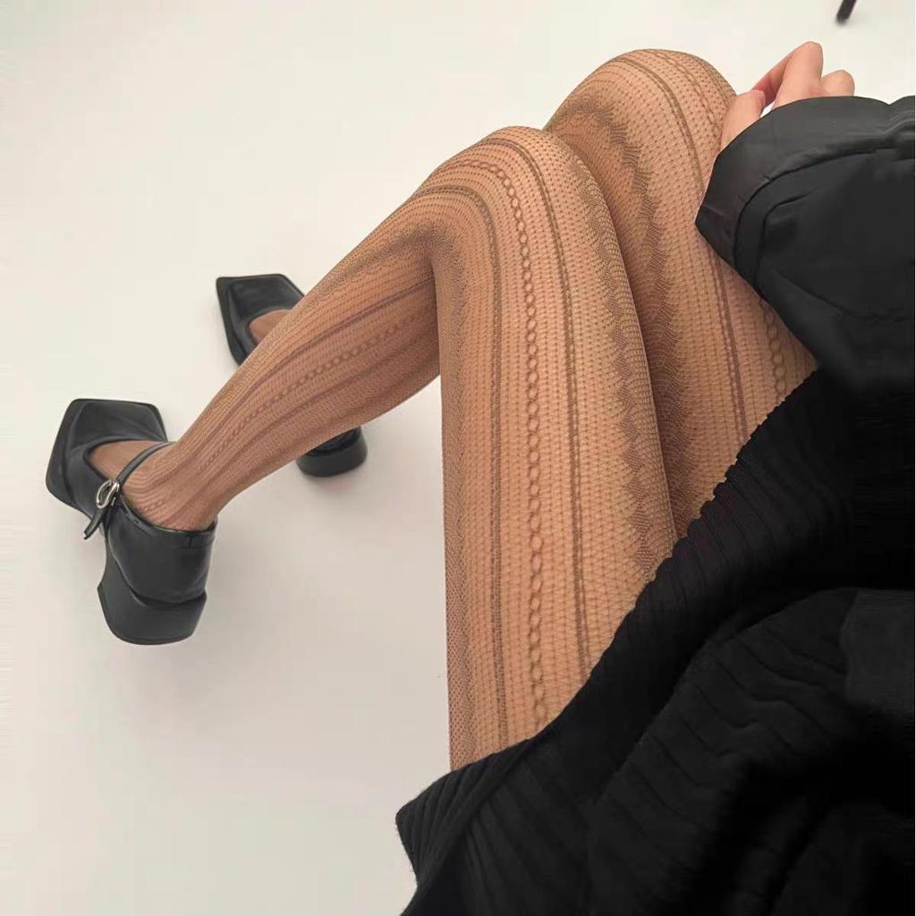 Women's Pure Desire Black Argyle Fishnet Pantyhose: Sexy Silk Niche Design for Spring and Autumn
