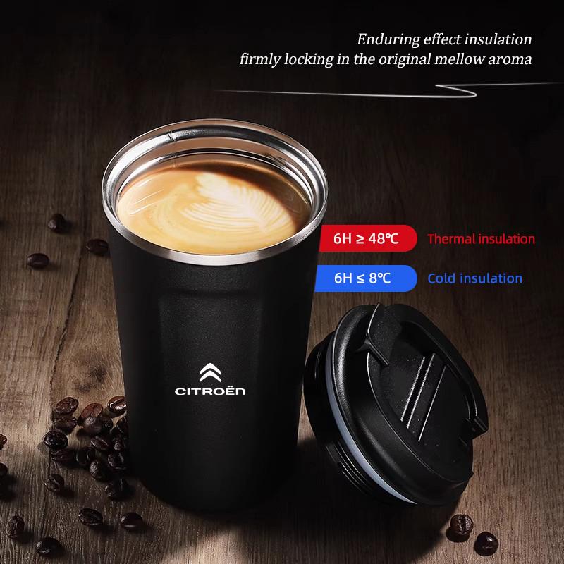 380ml Coffee Cup Car Emblem Thermos Mug Travel Tumbler For Citroen C4 C3 C5 C5X e-C4 X e-C3 C-Elysee Berlingo C1 C6 C2 C-Crosser