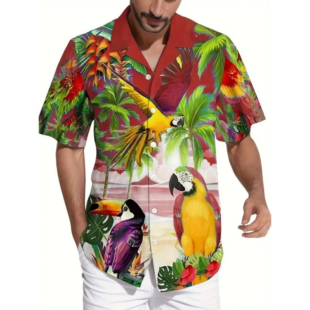 

Men s Vibrant Parrot Tropical Floral Print Hawaii Shirts Casual Short Sleeve Button Up Beach Shirt For Men Summer Vacations XL