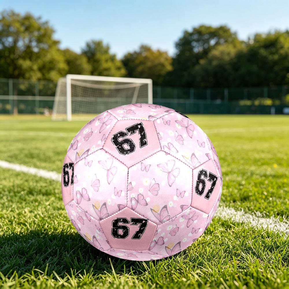 1PC Pink Butterflies Daisies Vintage Number Soccer Ball Size 5 Football Machine Sewn Indoor/Outdoor Universal Football Gift W54