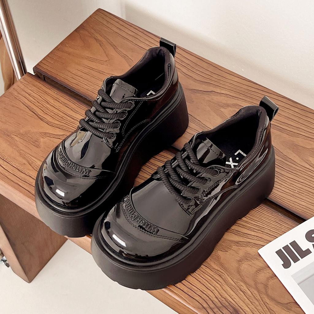 Small man platform muffin small leather shoes women's 2025 spring new versatile retro British style lace-up skirt shoes