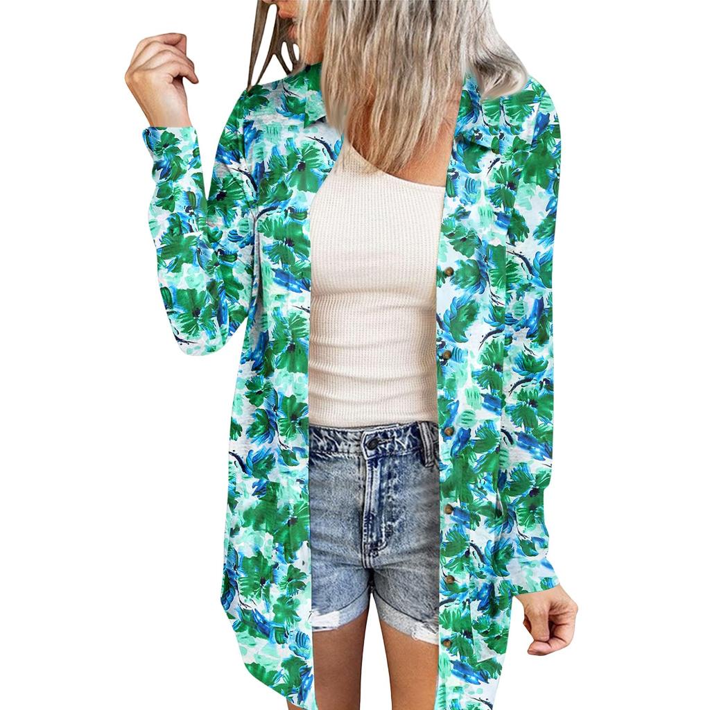 Women's Casual Fashion Printed Long-sleeved Mid-length Cardigan Jacket