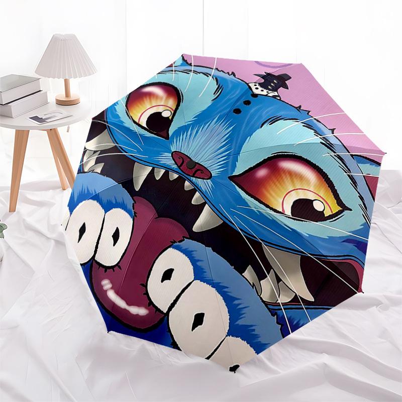 

1pc Blue Cat Face with Hat Automatic Opening Closing Umbrella, Portable Tri-Fold Design, 8-Bone Iron Frame, Outdoor Umbrella, Ideal Gift for Fans, Tra