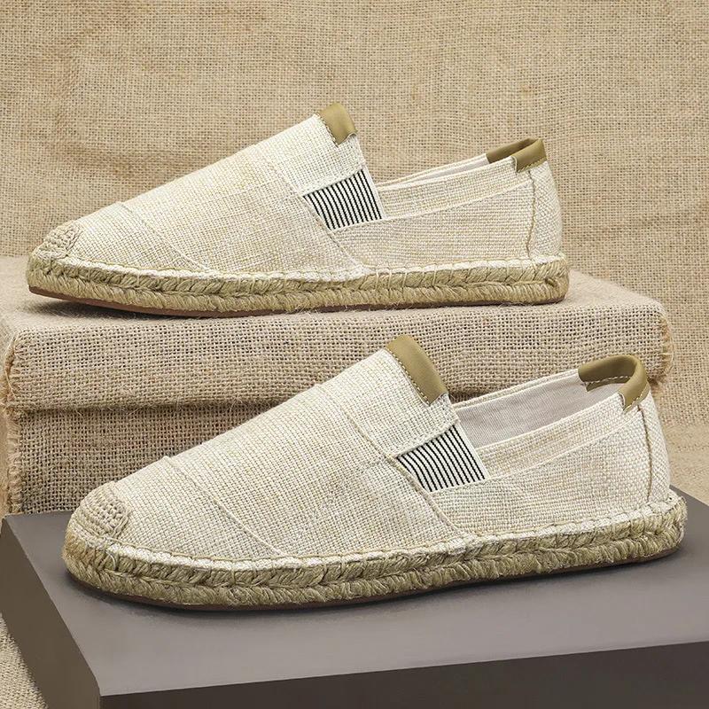 2025New Men Linen Casual Shoes Women Handmade Weaving Fisherman Shoes Casual Flat Espadrilles Driving Shoes Big Size