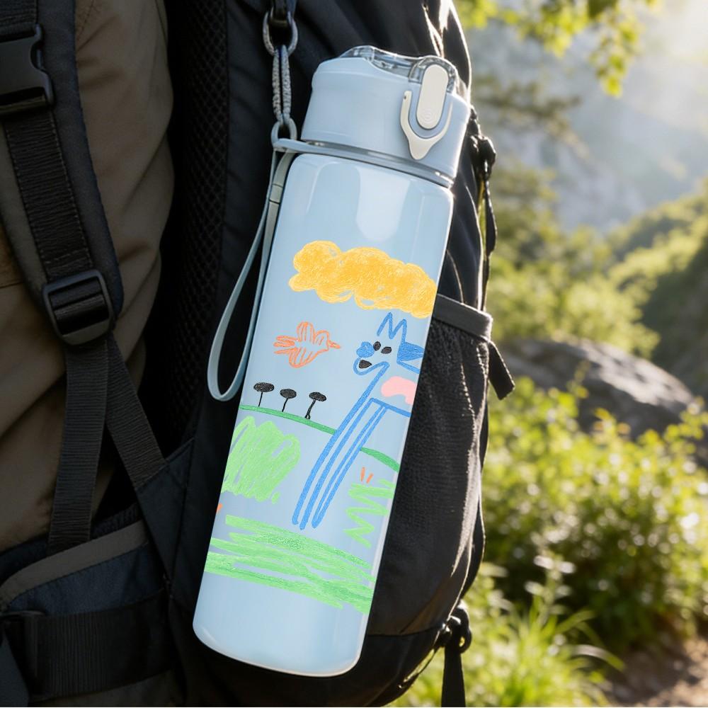 1PC Simple Children Drawing Layout 750ml Color Plastic Sports Water Bottle Leakproof Flip Straw Lid For Sports Office Home Use