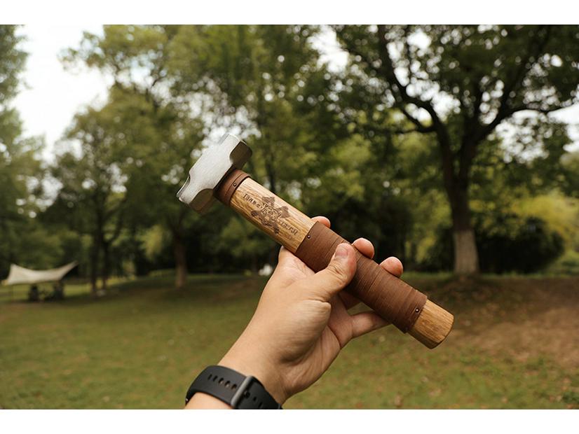 G&B Grumpy Bear Cowhide Handle Camping Hammer - Durable Forged Ground Nail Tool for Outdoor Craftsmanship