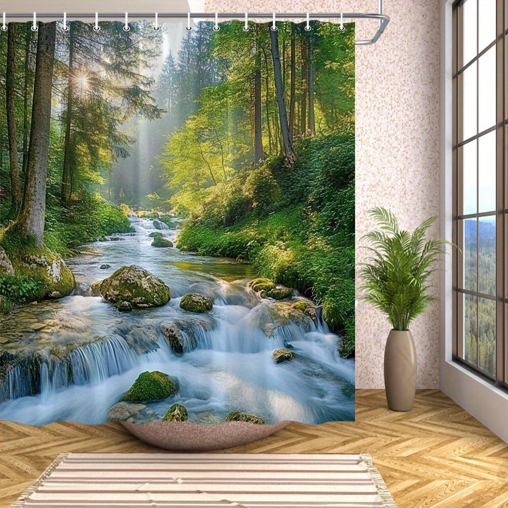 Waterfall Serenity Shower Curtain - Various Styles Of Bathroom Decoration, Passionate About Green Nature And The Dawn Of Dawn