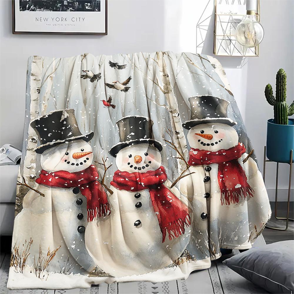 Snowmen Print Flannel Blanket, High Quality Comfortable for All Seasons, Home Decor, Warmth and Comfort, Perfect for Christmas Gifts