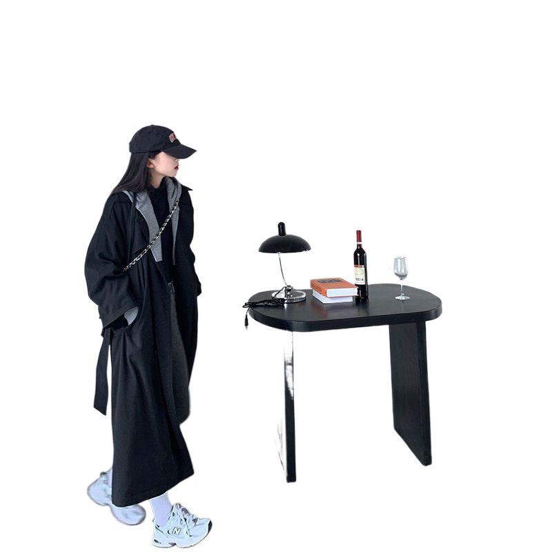 2025 New Korean Style Women's Color Block Mid-Length Trench Coat - Black Casual Spring/Autumn Wear