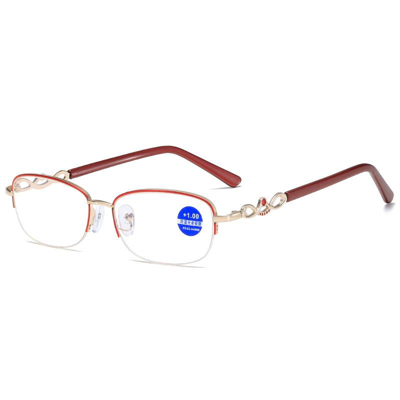 Fashion Half-Frame Hanging Silk Anti-Blue Reading Glasses Metal Women'S Four-Leaf Clover Reading Glasses Classic Old Man Mirror
