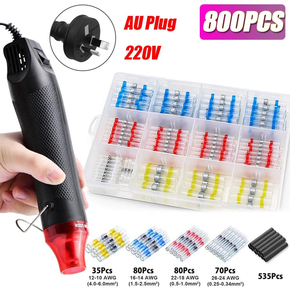 50/800PCS Wire Cable Splice Terminal Kit Waterproof Heat Shrink Butt Crimp Terminals Solder Seal Electrical with Hot Air Gun