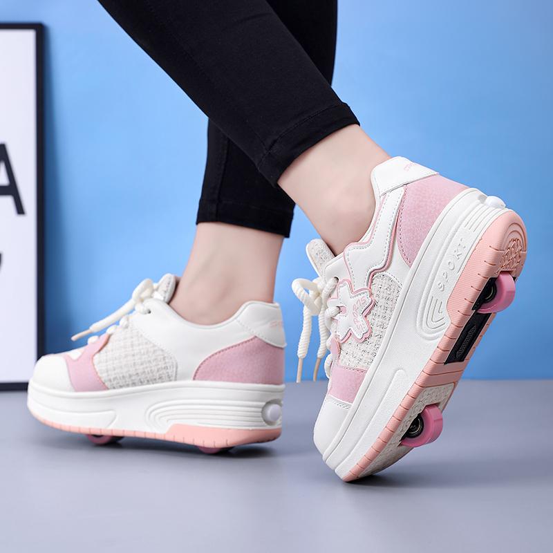 2-40 Zapatillas Deportivas para Niños/Niñas con Ruedas Rueda de Arrastre Botas Deportivas Patín de Ruedas Pueden Quitarse Zapatos de Patinaje para Estudiantes