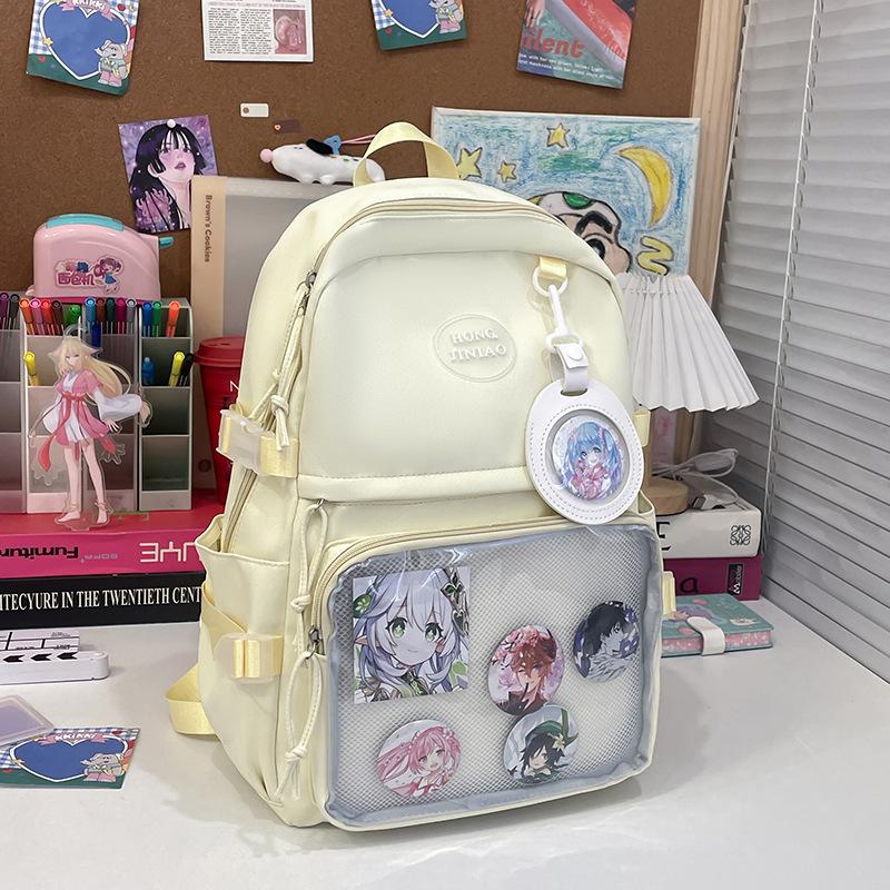Schoolbag Double shoulder transparent pain bag Student 2nd to 6th grade Junior high school large capacity schoolbag Millet bar storage pain layer 