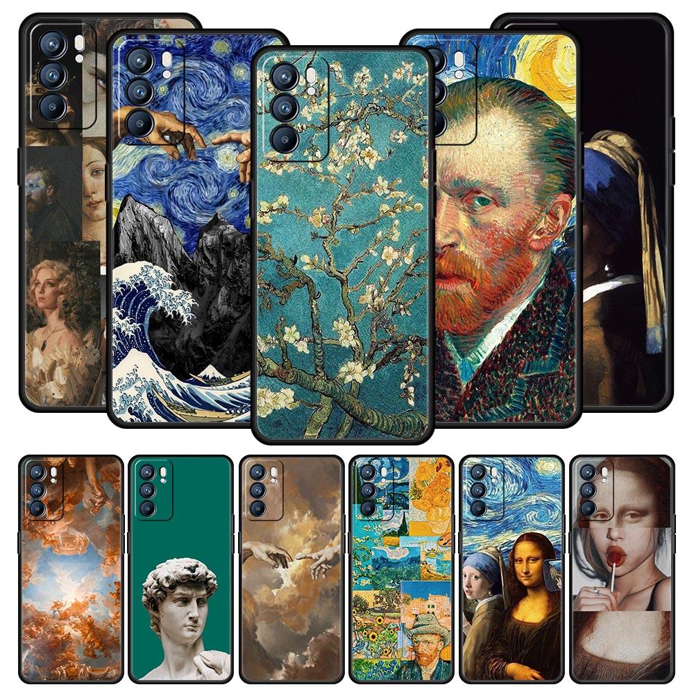 Mona Lisa Van gogh Oil Art Case For Oppo Find X6 X5 A54 A53 A52 A9 A15 A95 A17 A16 A76 A74 A57 Reno7 Reno6 Pro Plus 5G Cover