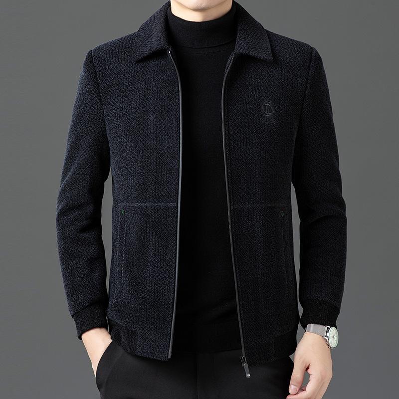 Unisex woolen coat men's winter middle-aged and elderly dad lapel wool jacket woolen coat thickened top