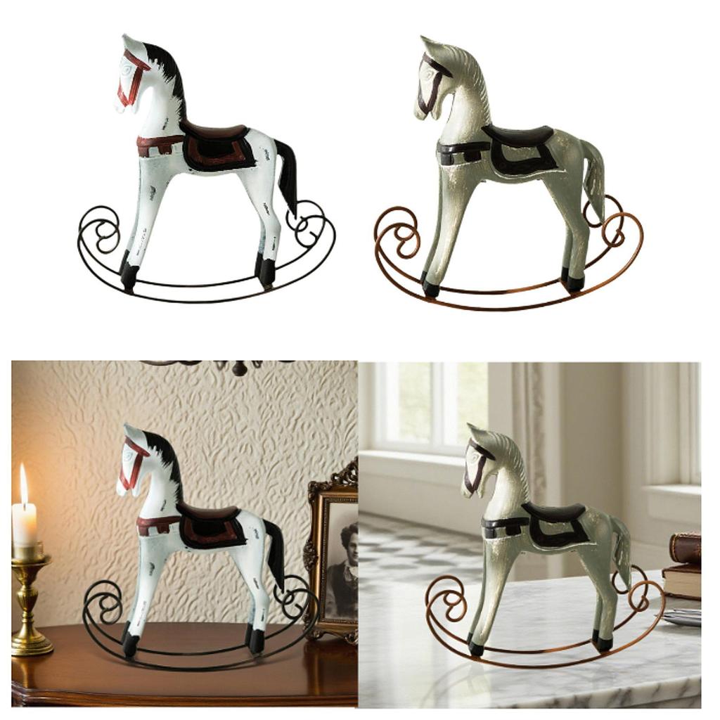 Wooden Horse Figurine Animal Sculpture Gift Retro Design Display Ornament for Shop Home Decor Christmas NightStand Wedding