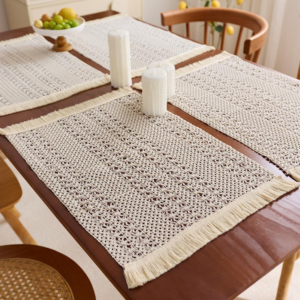 Cotton and linen style placemat tassel color matching woven table flag American country farmhouse holiday party decoration table mat