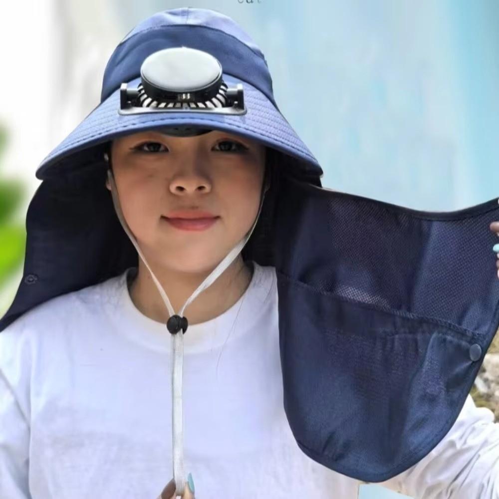 Quick Dry Solar Fan Hat Solar Charging Breathable Wide Brim Sun Cap Digital Display Strong Wind Fishing Bucket Hat Hot Weather