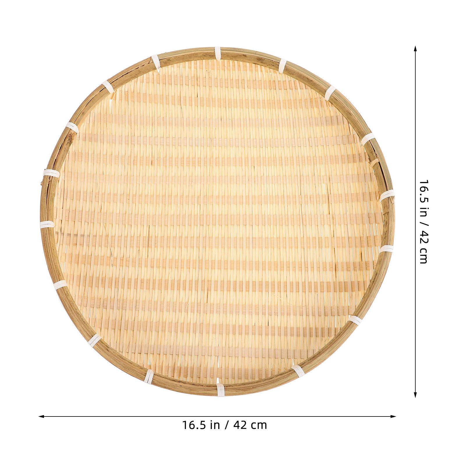 Bamboo Woven Tray No Hole Small Round Bamboo Basket Decorative Food Drying Tray Snack Storage Dessert Plate for Home Kitchen