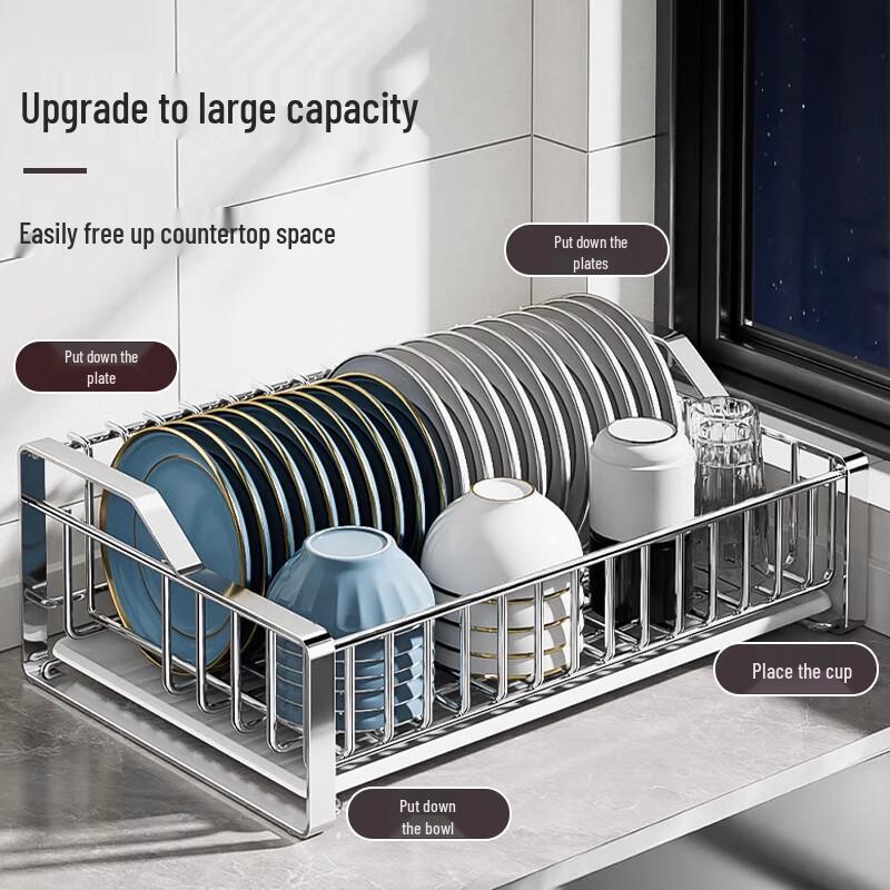 304 Stainless Steel Countertop Dish Drainer Rack with Pull-out Tray