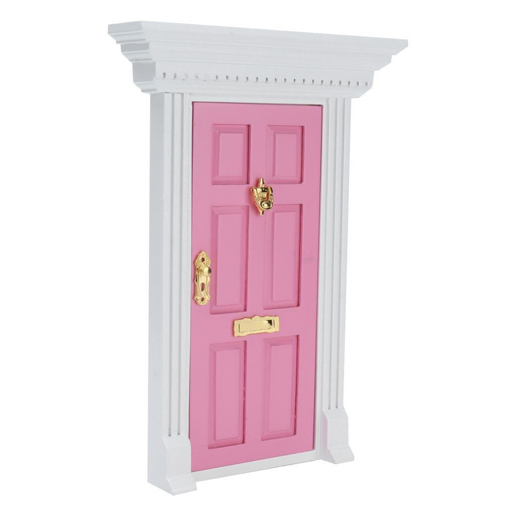 1:12 Dollhouse Wooden Door Exquisite Miniature Door Furniture Model Pretend Play ToyPink