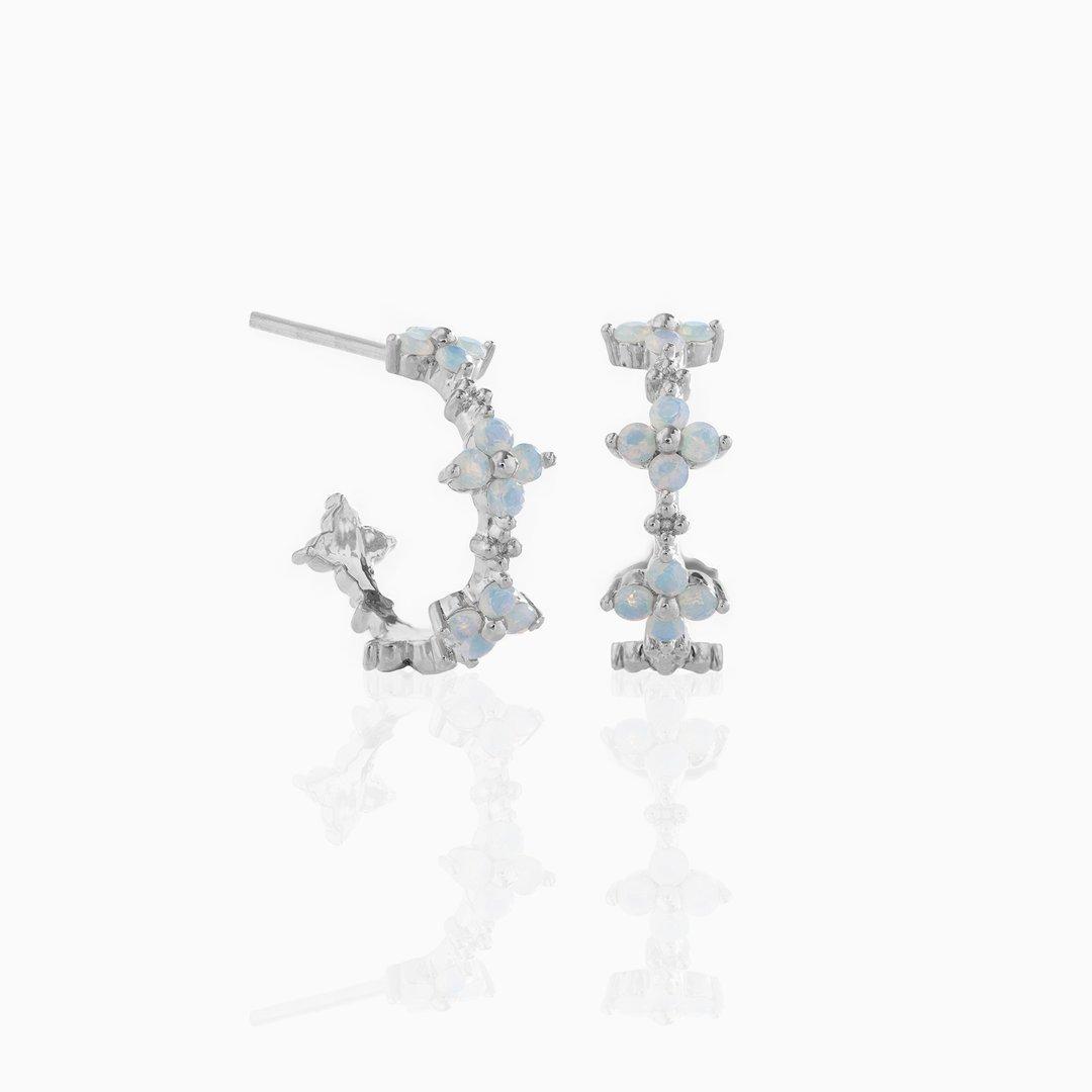 

18K Gold Plated Blue Opal Simple Geometric Ear Buckles Round Hoop Earrings Pave Setting CZ for Women Jewelry