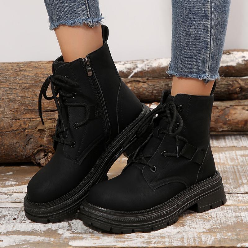 Thick-soled Lace-up Martin Boots Women's Height-increasing Versatile Large-size Short Leather Boots
