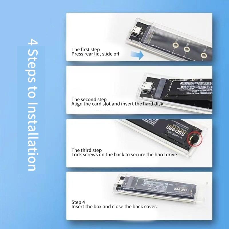 Two Protocols Solid Disk Case Clear USB3.2 USB C 10Gbps PCIE  Solid Disk External Enclosure for 2230-2280 Hard Disk Box