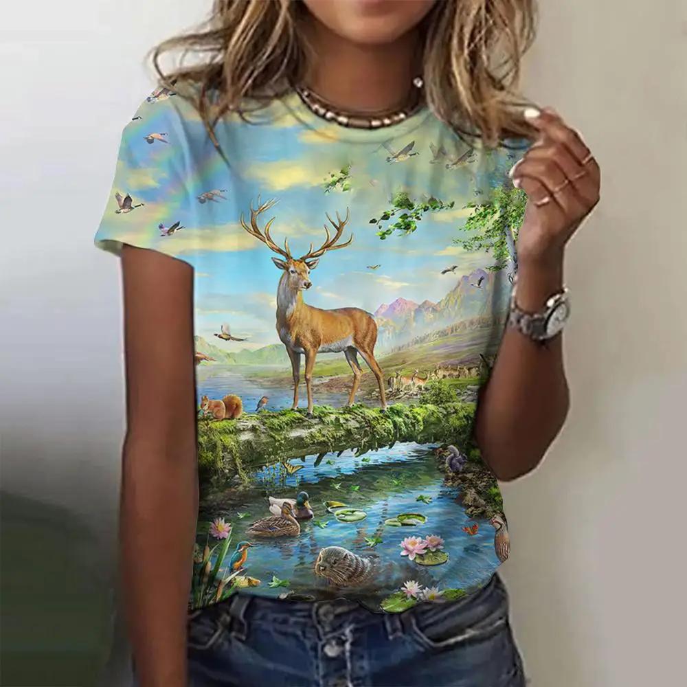Summer Fashion Blouse Women's Tshirts Basic Oversized Female Clothing 3d Wild Animals Theme T Shirt Casual Tees Short Sleeve Top