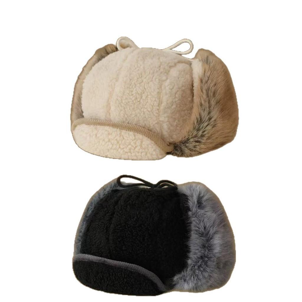 Snowy Winter Beanie Hat With Foldable Sheep Wool Earmuffs For Men And Women