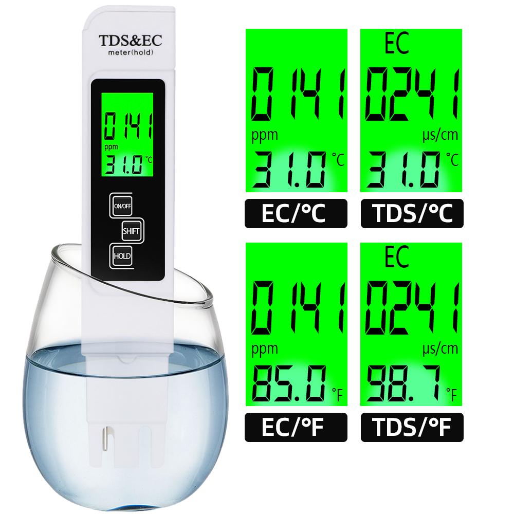 3 in 1 PH-Tester Wasser-PH-Messgerät TDS EC Temperaturmessgerät Digitales LCD Wasser-Teststift Reinheit Filter Wasserqualitäts-Tester