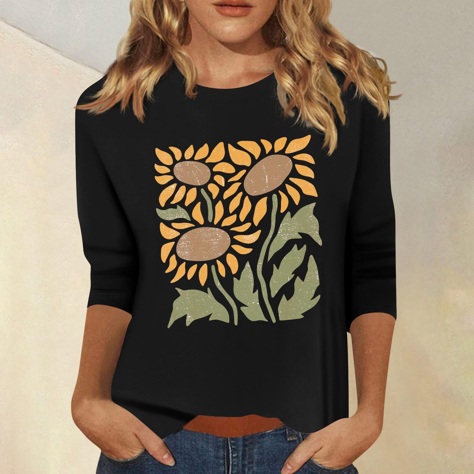 

Женская мода повседневный принтованный топ с семью рукавами и круглым вырезом XXL чёрный