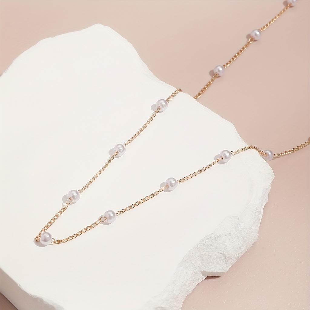 Simple Sexy Cute Handmade Imitation Pearl Beaded Collarbone Chain Necklace for Women Daily Gift