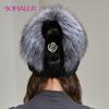 SOMALER Winter Womens Fur Hats for Cold Weather Mink&Fox Fur Beanies Fashion Rose Pattern Female Bonnets