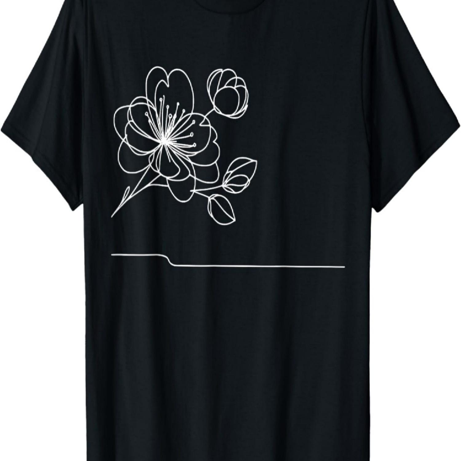 One Line Art Drawing Cherry Blossoms T-Shirt(4) S чёрный