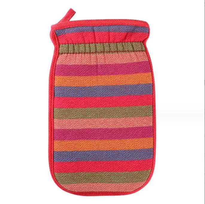 

Toalla de baño exfoliante de doble capa, guante de ducha a rayas para limpieza corporal suave