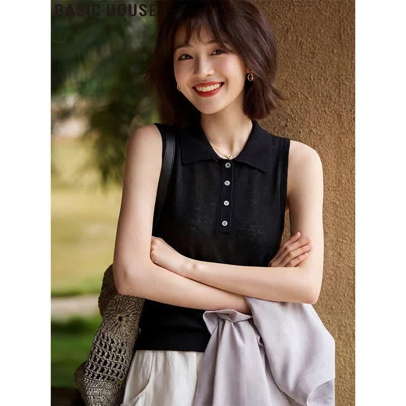Basic House Black Knitted Sleeveless Tencel Vest Top XL