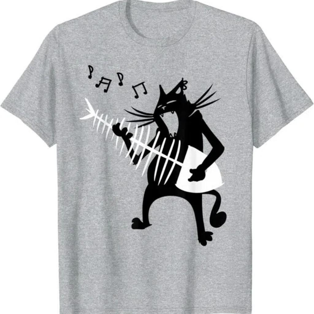 Zabawny Rock Cat Grający na Gitarze 3D Drukuj Casual Męski T-shirt Damski T-shirt Dziecięcy Festiwal Muzyczny Ubrania Graficzne T-shirty