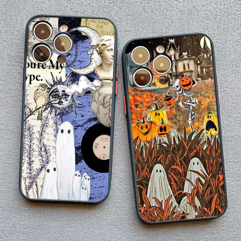 Matte Phone Case For iPhone 17 16 11 13 12 14 15 Pro Max 12 Mini 16 15 Plus X XS XR Ghost Illustration 11 Silicone Back Covers