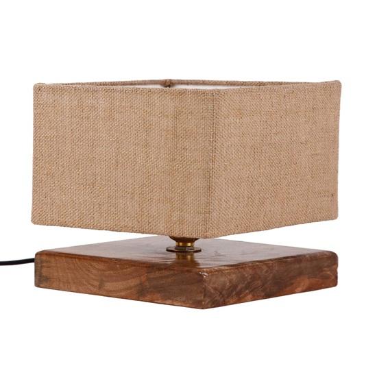 18.79 Cm Square Beige Jute Shade Table Lamp with Wood Base Home Decor, Office, Room, Study Room Decor