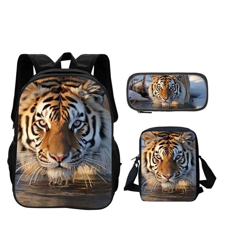 Top selling tiger backpack pencil case crossbody bag 3pcs set trendy animal print best gift for boys or girls on school birthday