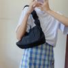 Nylon wrinkle design handbag simple solid color dark retro baguette bag new women's shoulder armpit bag