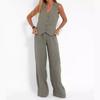 Fashion Vest, Pants, Patchwork, Cotton and Linen Casual Suit for Women